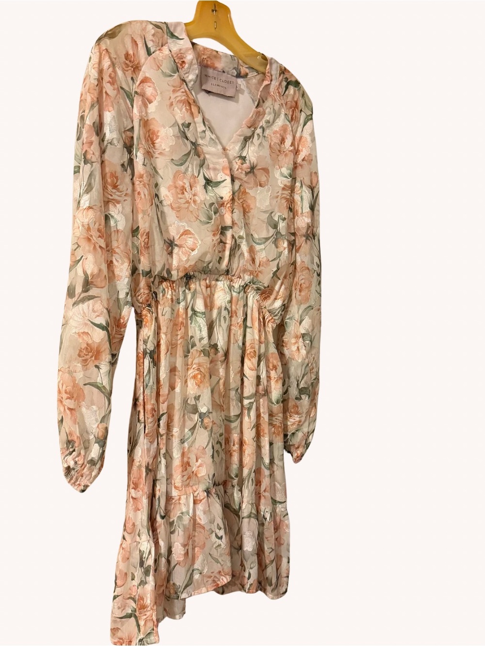 Sage Floral Long-Sleeve Midi Dress